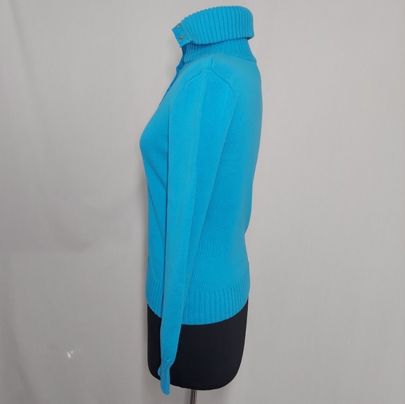 Lauren Ralph Lauren Sweater High Neck Collar Half Snap Button Cotton Medium - Picture 3 of 4
